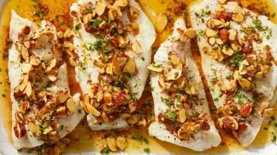 Grilled Pollock Fillet with Lemon-Asparagus &amp; Toasted Almonds (Healthy New England Delight)