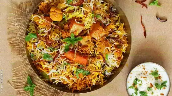 Authentic Hyderabadi Veg Dum Biryani | Royal Layered Basmati with Saffron &amp; Mint